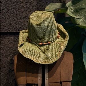 True religion Green Woven Hat with Beaded Band